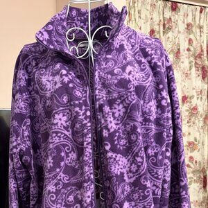 Woman Within Womens Microfleece Zip Up Jacket sz 22/24 Purple Paisley